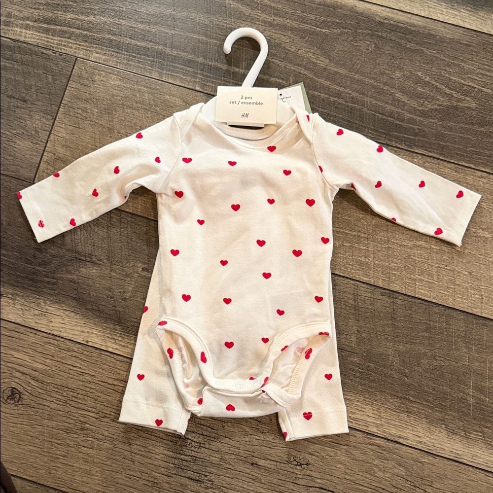 H&M Kids Bodysuit with Red Hearts on White